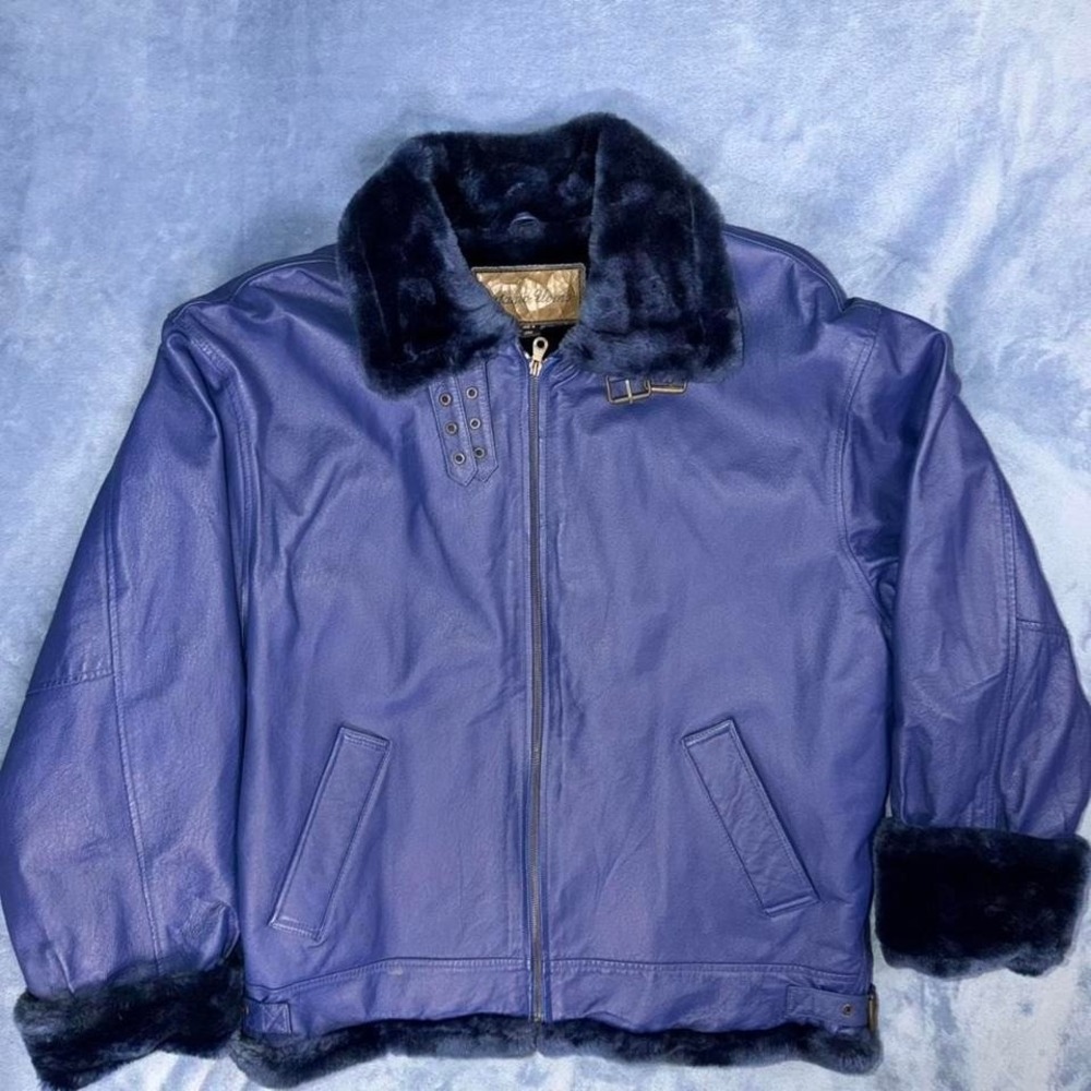 Vintage Alamo uomo Navy blue 100% genuine leather bomber jacket‎  men  size L